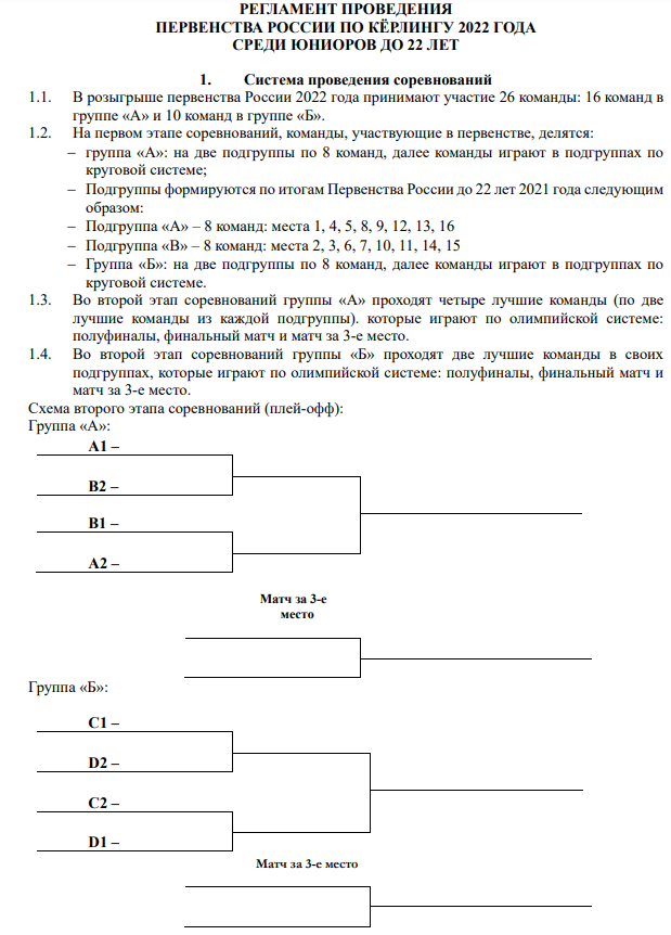 Керлинг Сочи юниоры до 22 лет регламент1 25 марта 2022